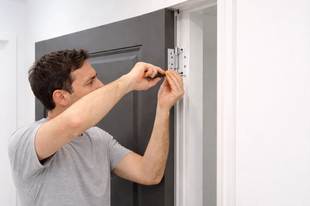 Installing hinge bolts and long screws